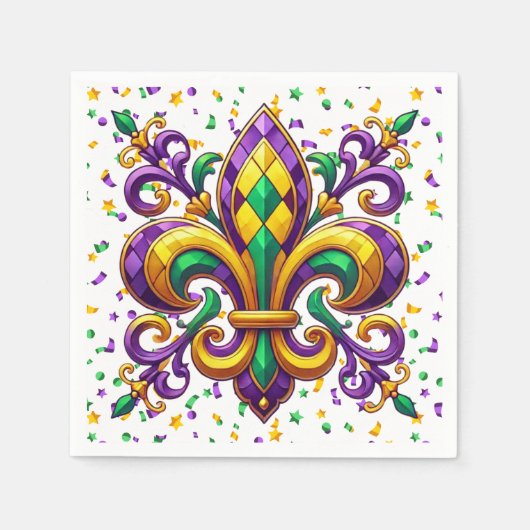 Paarse geel groen Mardi Gras fleur de lis Servet (Voorkant)