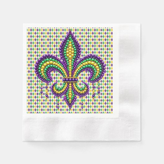 Paarse geel groen Mardi Gras fleur de lis Servet (Voorkant)