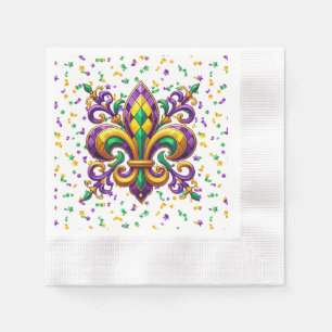 Paarse geel groen Mardi Gras fleur de lis Servet