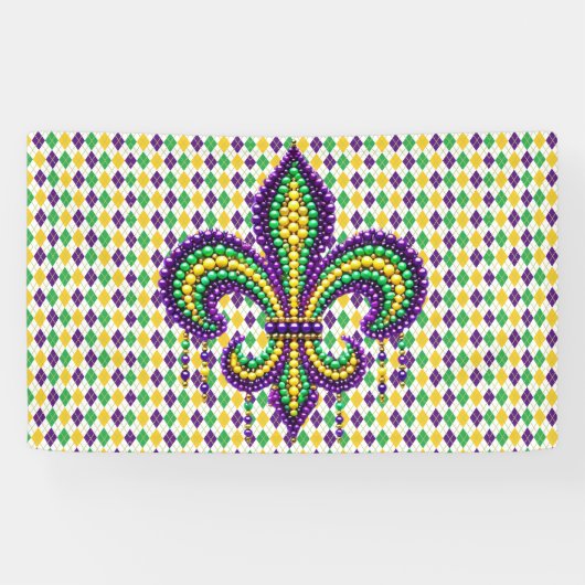 Paarse geel groen Mardi Gras fleur de lis Spandoek (Horizontaal)