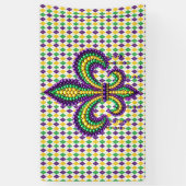 Paarse geel groen Mardi Gras fleur de lis Spandoek (Verticaal)