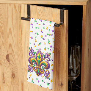 Paarse geel groen Mardi Gras fleur de lis Theedoek