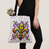Paarse geel groen Mardi Gras fleur de lis Tote Bag (Dichtbij)