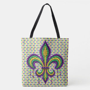 Paarse geel groen Mardi Gras fleur de lis Tote Bag