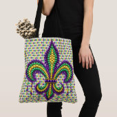 Paarse geel groen Mardi Gras fleur de lis Tote Bag (Dichtbij)