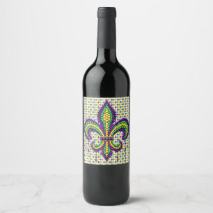 Paarse geel groen Mardi Gras fleur de lis Wijn Etiket