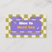 Paarse Geel Groen Retro Checkerboard Boho Visitekaartje (Voorkant)