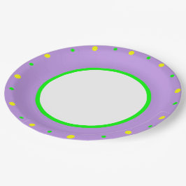 Paarse geel groene geometrische polka stippen papieren bordje