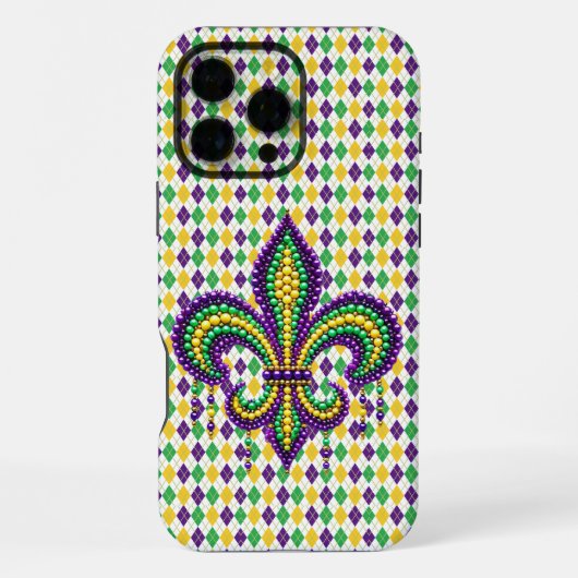 Paarse geel groene Mardi Gras fleur de lis iPhone Hoesje (Achterkant)