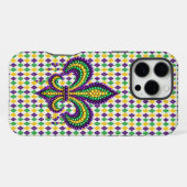 Paarse geel groene Mardi Gras fleur de lis iPhone Hoesje (Achterkant horizontaal)