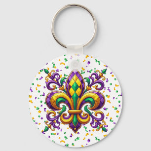 Paarse geel groene Mardi Gras fleur de lis Sleutelhanger