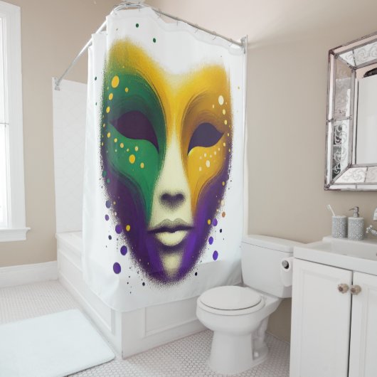 Paarse geel groene Mardi Gras masker Douchegordijn (In situ)