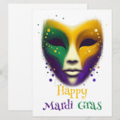 Paarse geel groene Mardi Gras masker Feestdagenkaart (Voorkant / Achterkant)