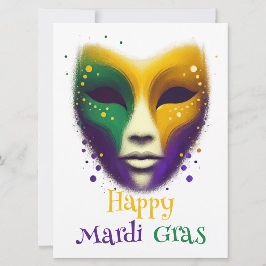 Paarse geel groene Mardi Gras masker Feestdagenkaart (Voorkant)