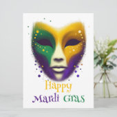 Paarse geel groene Mardi Gras masker Feestdagenkaart (Staand voorkant)
