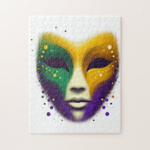 Paarse geel groene Mardi Gras masker Legpuzzel