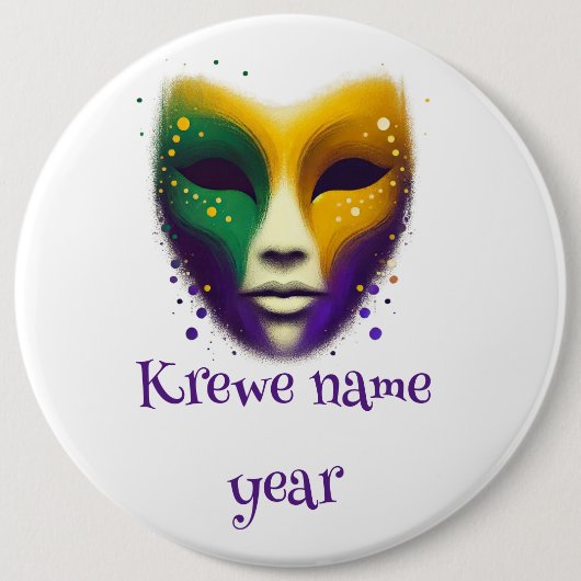 Paarse geel groene Mardi Gras masker Ronde Button 6,0 Cm (Voorkant)