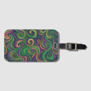 Paarse geel groene Mardi Gras wervelt abstract Bagagelabel