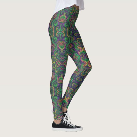 Paarse geel groene Mardi Gras wervelt abstract Leggings (Rechts)