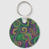 Paarse geel groene Mardi Gras wervelt abstract Sleutelhanger (Voorkant)