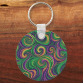 Paarse geel groene Mardi Gras wervelt abstract Sleutelhanger (Voorkant)