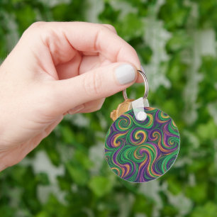 Paarse geel groene Mardi Gras wervelt abstract Sleutelhanger