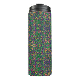 Paarse geel groene Mardi Gras wervelt abstract Thermosbeker