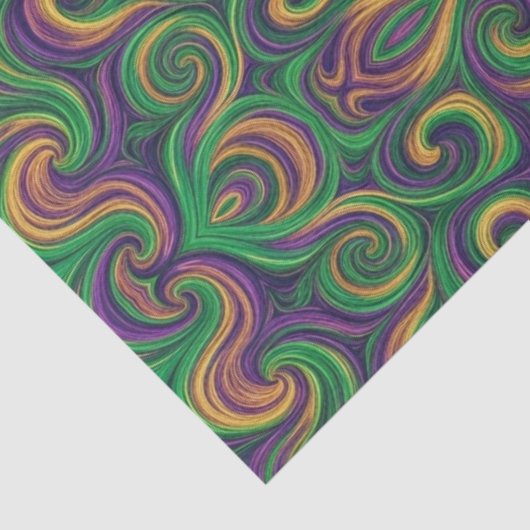 Paarse geel groene Mardi Gras wervelt abstract Tissuepapier (Detail)