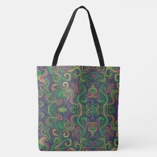 Paarse geel groene Mardi Gras wervelt abstract Tote Bag