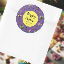 Paarse Geel Happy Easter Spring Flower Class Ronde Sticker