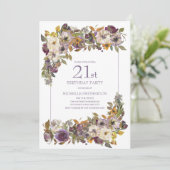 Paarse geel Ivory Floral Foliage 21e verjaardag Kaart (Staand voorkant)