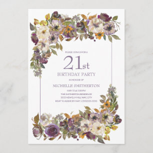 Paarse geel Ivory Floral Foliage 21e verjaardag Kaart
