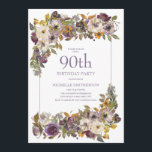 Paarse geel Ivory Floral Foliage 90th Birthday Kaart<br><div class="desc">Mooie paarse,  ivoor- en mosterdgele waterverf met groene blaadjes voor de 90ste verjaardag van de feestdag voor vrouwen. Neem contact met ons op voor hulp bij het aanpassen of aanpassen van producten.</div>