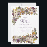 Paarse geel Ivory Floral Foliage 90th Birthday Kaart<br><div class="desc">Mooie paarse,  ivoor- en mosterdgele waterverf met groene blaadjes voor de 90ste verjaardag van de feestdag voor vrouwen. Neem contact met ons op voor hulp bij het aanpassen of aanpassen van producten.</div>