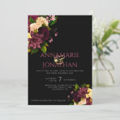 Paarse Geel Roze Pioenen & Rozen Bruiloft & RSVP Kaart (Staand voorkant)