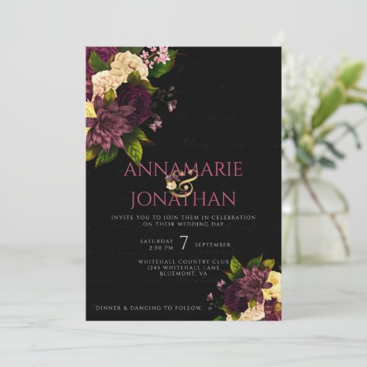 Paarse Geel Roze Pioenen & Rozen Bruiloft & RSVP Kaart (Staand voorkant)