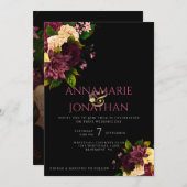 Paarse Geel Roze Pioenen & Rozen Bruiloft & RSVP Kaart (Voorkant / Achterkant)