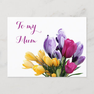 paarse geel roze tulpenbloemen voor mama feestdagenkaart