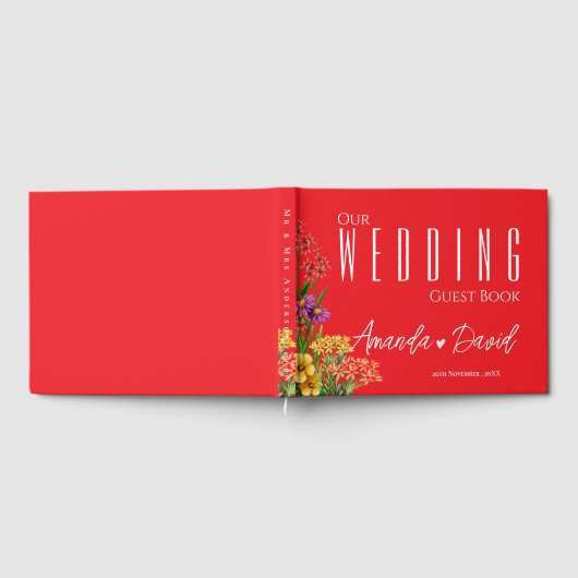 Paarse Geel Sinaasappel  Wildflower Bruiloft Gastenboek (Volledig)