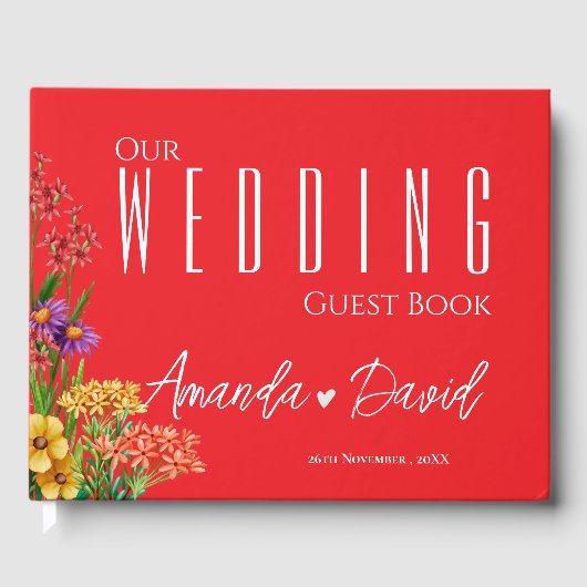 Paarse Geel Sinaasappel  Wildflower Bruiloft Gastenboek (Voorkant)