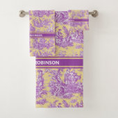  paarse geel Toile de Jouy bedrukt Bad Handdoek (Insitu)