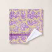  paarse geel Toile de Jouy bedrukt Bad Handdoek (Wasdoekje)