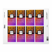 PAARSE GEEL VIOLET ZWART DAMASK, SQUARE MONOGRAM ETIKET (Full Sheet)