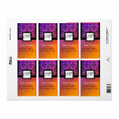 PAARSE GEEL VIOLET ZWART DAMASK, SQUARE MONOGRAM ETIKET (Full Sheet)