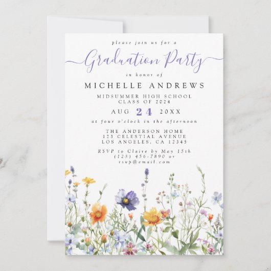 Paarse Geel Wildflower Afstuderen Kaart (Voorkant)