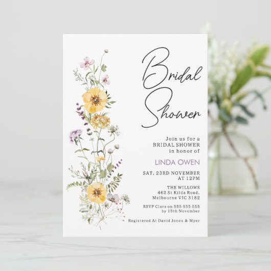 Paarse Geel Wildflower Vrijgezellenfeest Kaart (Staand voorkant)