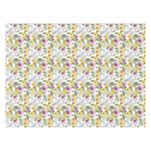 Paarse Geel Witte Groene Floral Elegant Chic Tafelkleed (Voorkant (Horizontaal))