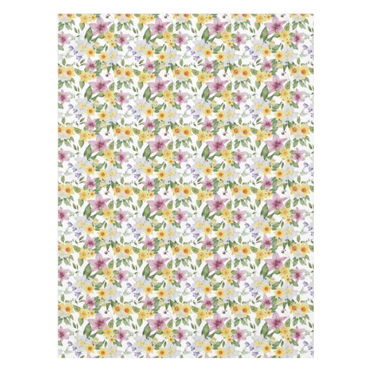 Paarse Geel Witte Groene Floral Elegant Chic Tafelkleed (Voorkant)