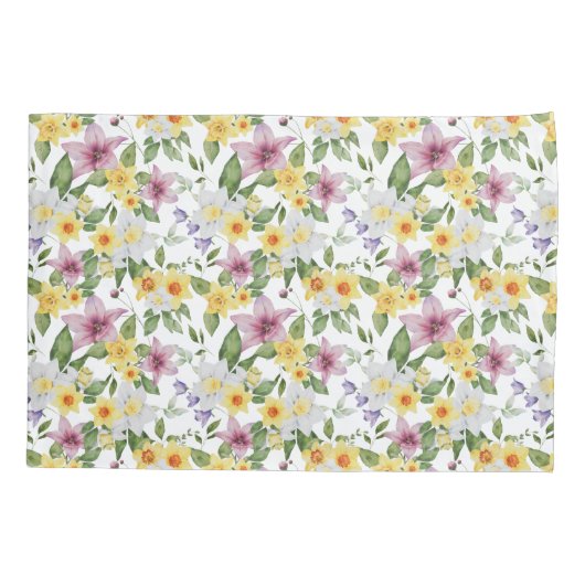 Paarse Geel Witte Groene Floral Elegant Kussensloop (Achterkant)