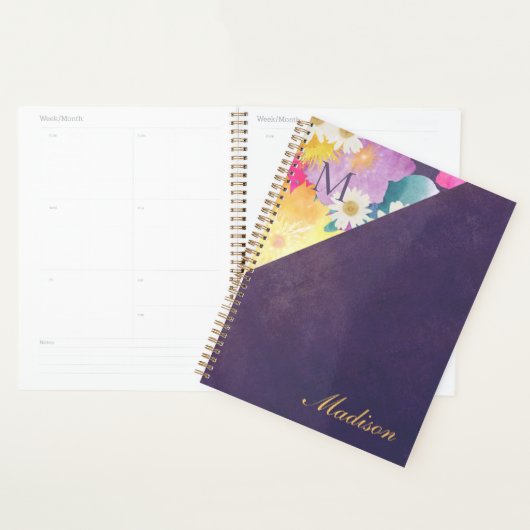 Paarse geelboomgaard Girly Trendy Monogram Planner (Display)